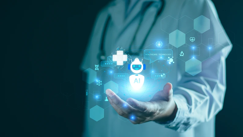 Medical AI technology, doctor use AI for diagnosis, care, health and increasing accuracy patient treatment in future. Medical research and development innovation technology to improve healthcare