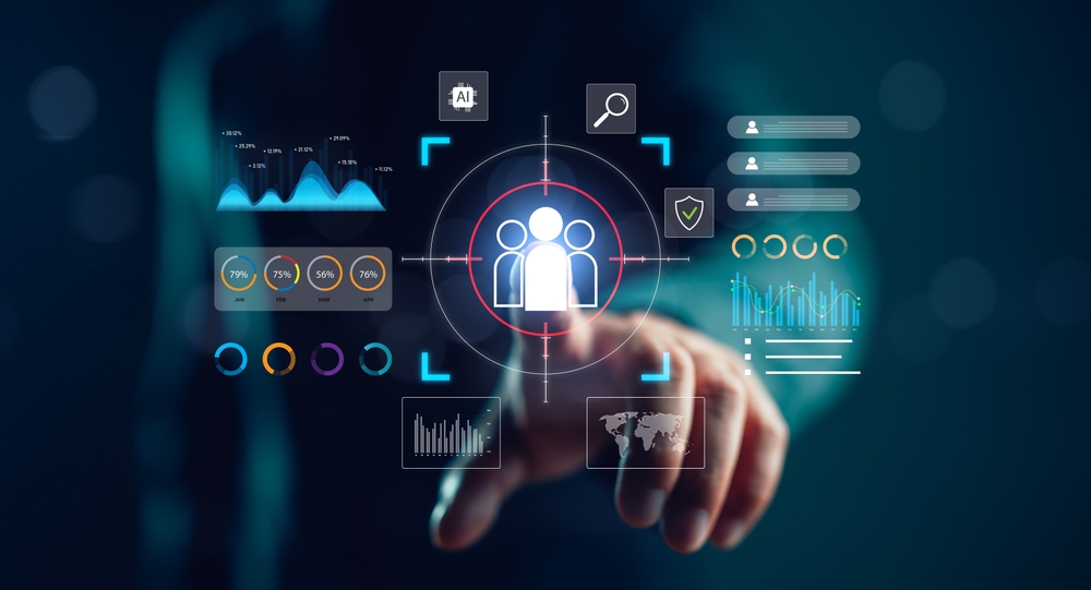 Futuristic interface showing customer data analytics