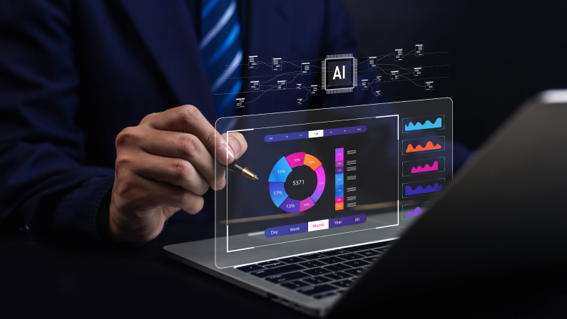 Business analytics uses computers and their components to analyze survey data, statistics, artificial intelligence (AI), technological change, AI engineering, and big data.