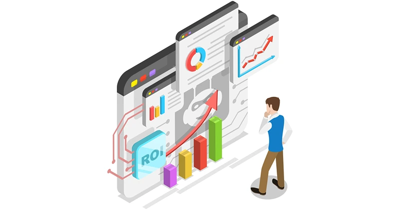 3D Isometric Flat Vector Illustration of ROI, AI Technologies and Financial Income Strategy. Item 3