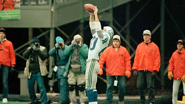 Steve Largent catching his 100th touchdown