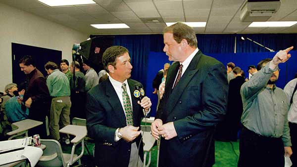 Mike Holmgren getting interviewed by someone