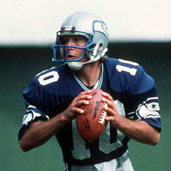 Picture of Jim Zorn in his Seahawks uniform with the football