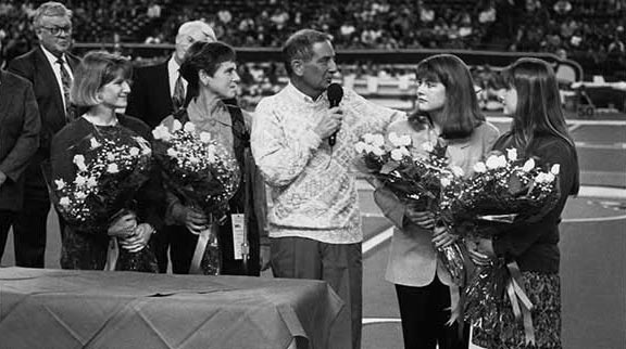Pete Gross speaking into the microphone during his ceremony