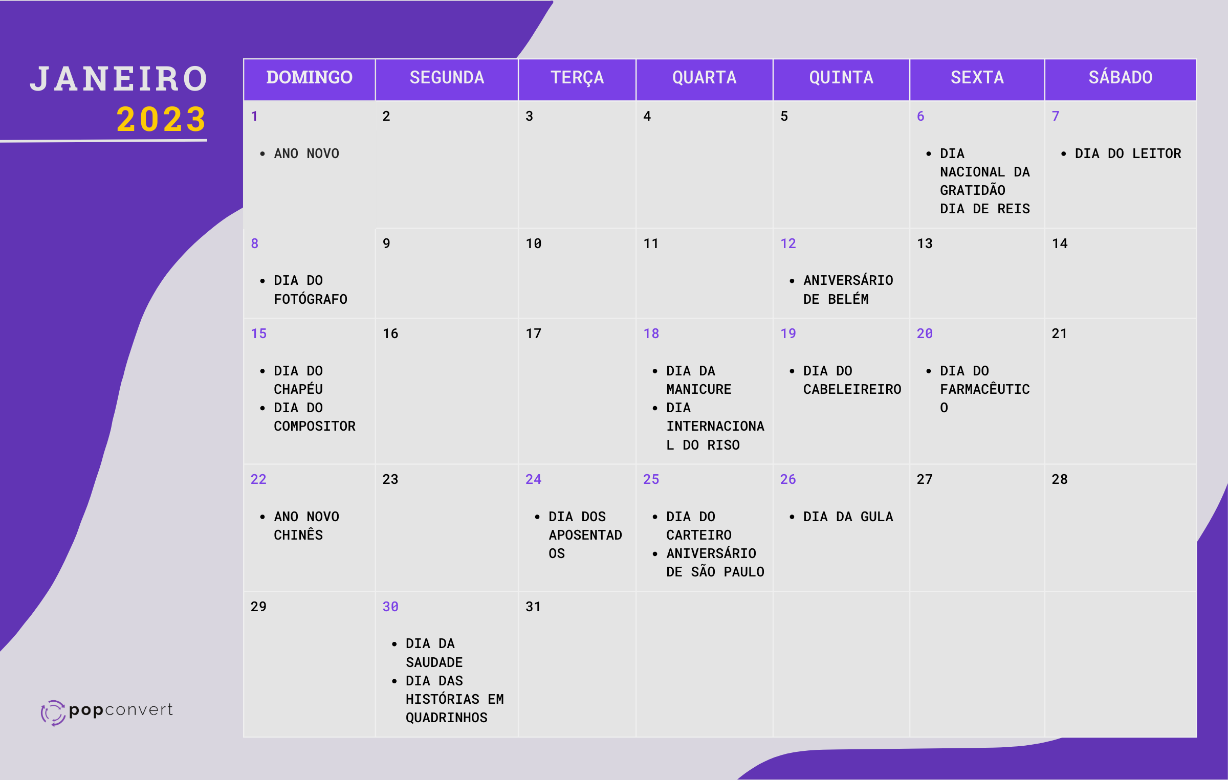 Calendário Promocional Para E-Commerce 2023 - Popconvert