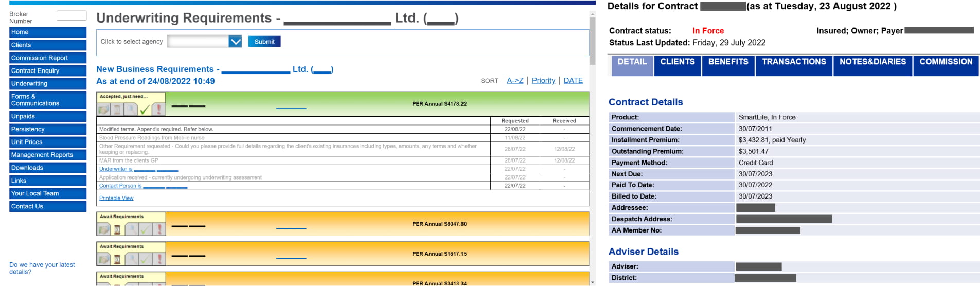 Screenshots of the existing legacy platform.