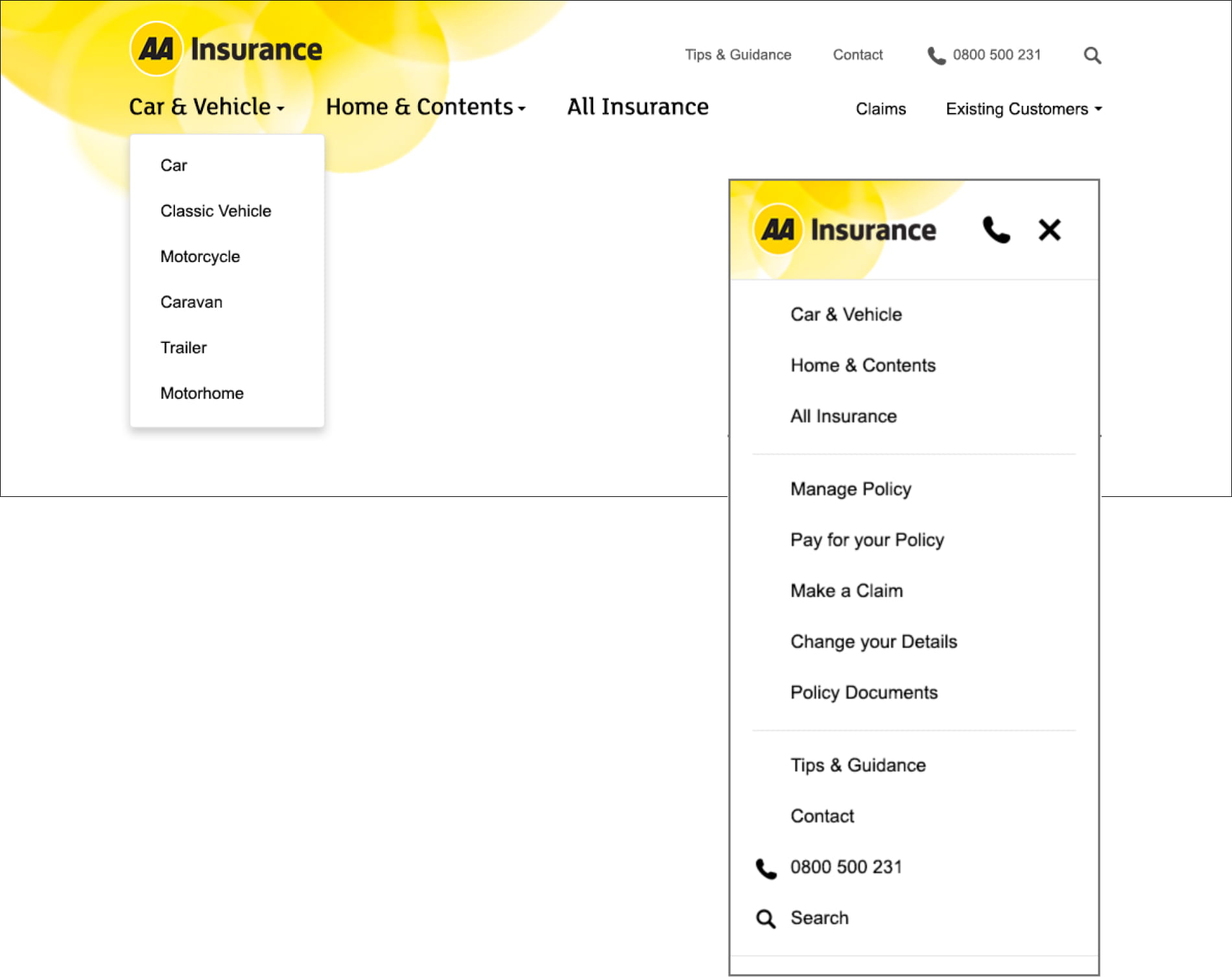 High fidelity designs of a new desktop and mobile navigation menu