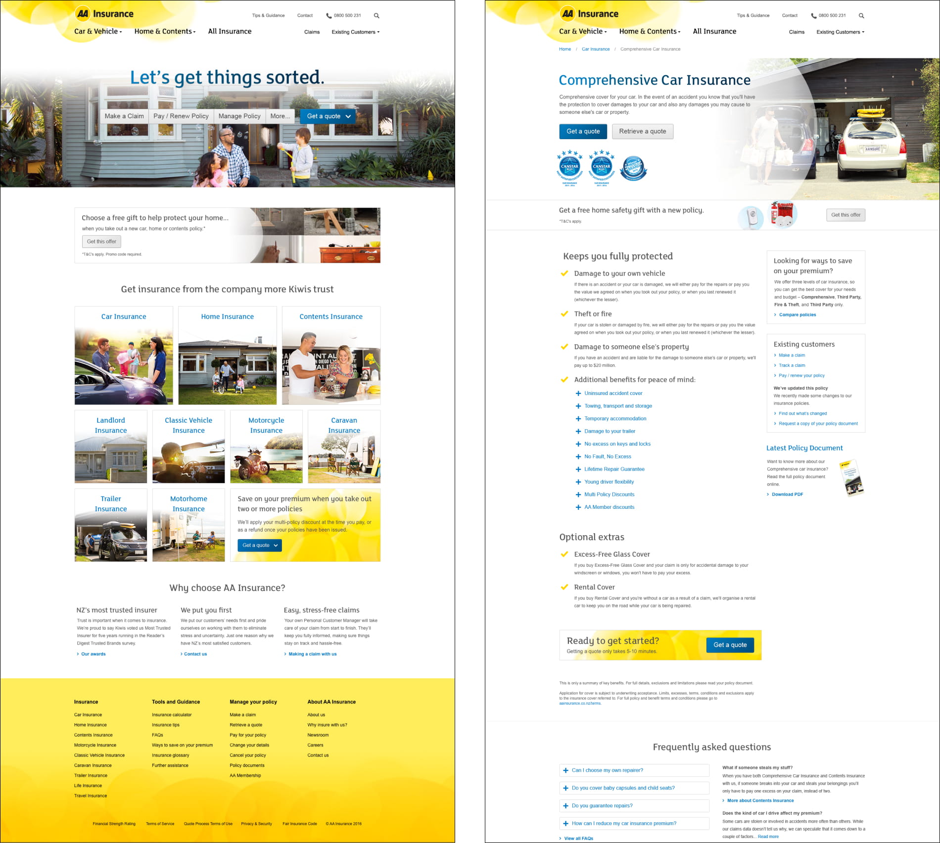 High-fidelity designs of the home page and product page template.