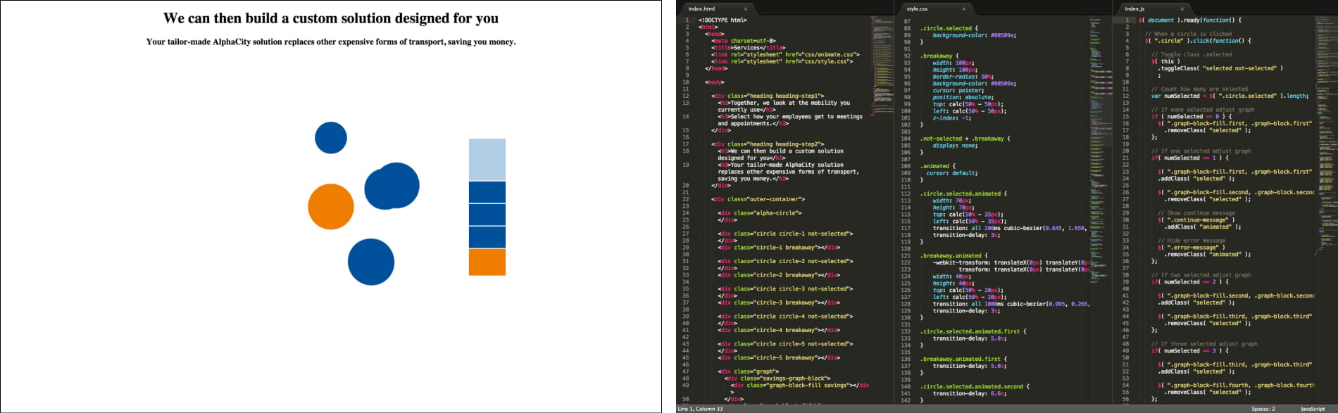 Screenshots of the prototype during development, with a code editor and browser window.
