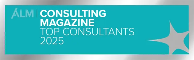 Banner with text 'ALM Consulting Magazine Top Consultants 2025' on a teal background with star graphic.