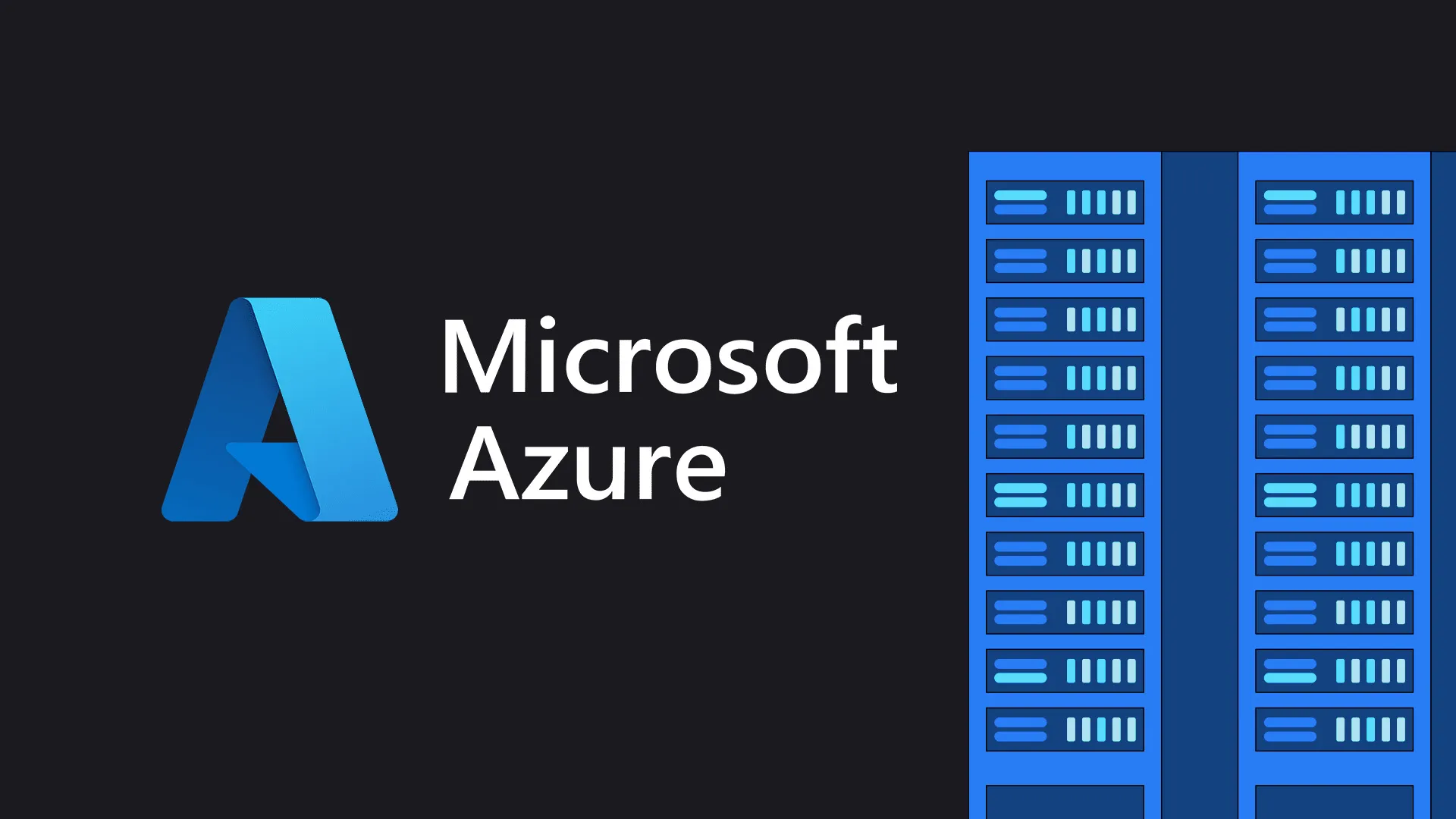 Microsoft Azure logo with a stylized blue letter A and server racks on a dark background.