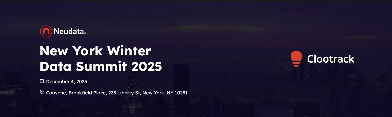 Banner for New York Winter Data Summit 2025 hosted by Neudata and Clootrack on December 4, 2025 at Convene, Brookfield Place, New York.