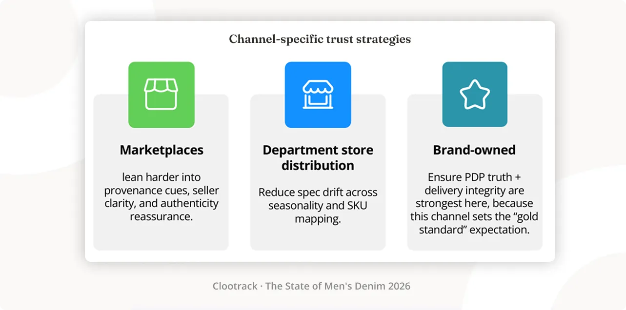 Channel-specific trust strategies - The State of Men's Denim 2026 by Clootrack