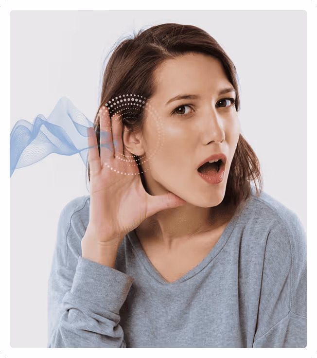 A young lady pointing her ear listening something