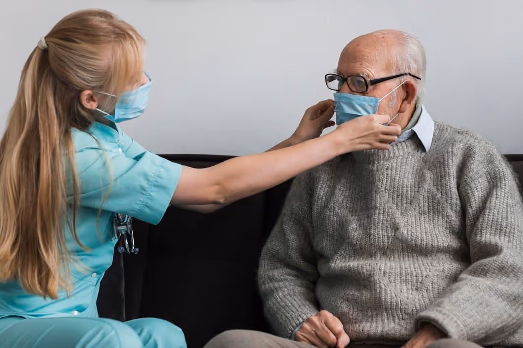 A young audiologist check up her patient at home