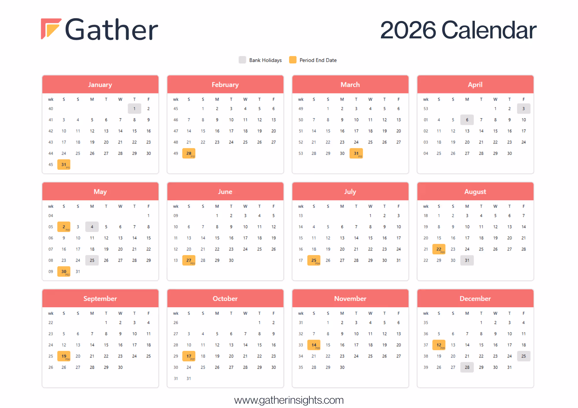 2026 Rail Calendar with Network Rail CP7 period end dates, UK bank holidays, and week numbers. Essential planning tool for rail construction contractors.