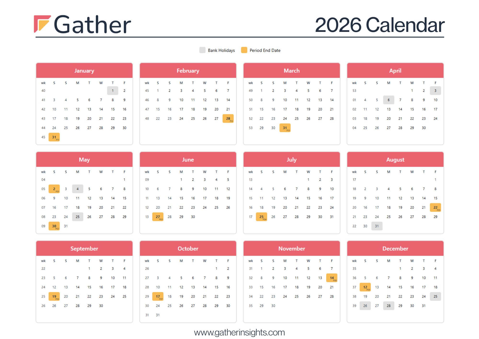 2026 Rail Calendar with Network Rail CP7 period end dates, UK bank holidays, and week numbers. Essential planning tool for rail construction contractors.