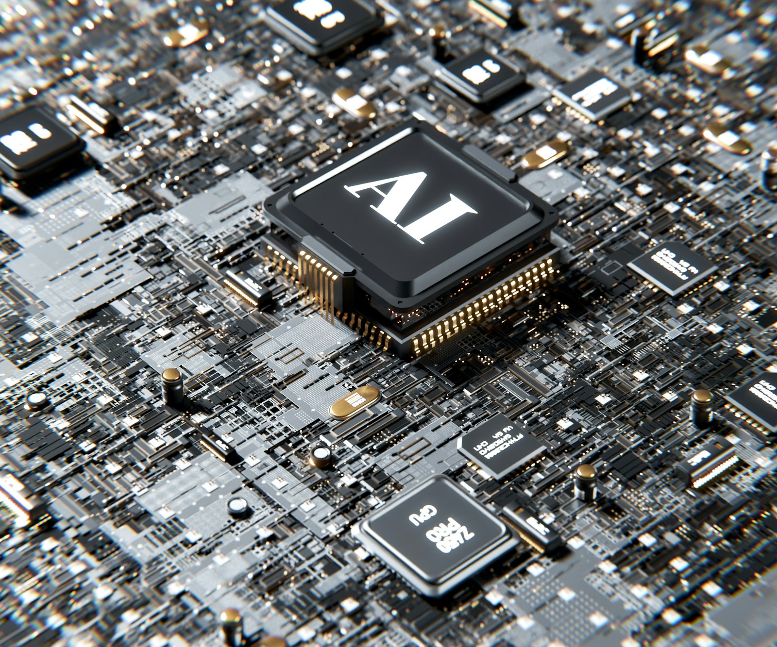 Computer chip with AI lettering representing answer engine technology