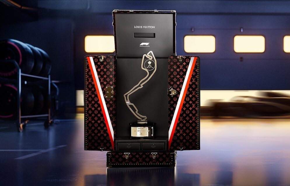 Louis Vuitton Trophy Trunk Monaco Grand Prix 2026 red monogram podium
