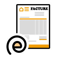 Icône d'une facture électronique avec un symbole de document stylisé en bas à gauche.