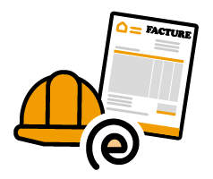 Icône d'une facture électronique avec un symbole de document stylisé en bas à gauche.