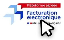 Logo de facturation électronique avec texte « Plateforme agréée » et drapeau de la République Française.