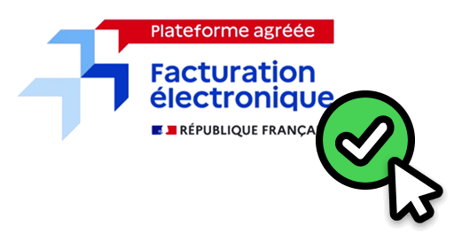 Logo Plateforme agréée Facturation électronique avec drapeau français et coche verte validée.