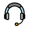 Icône de casque audio avec microphone, symbolisant un service d'assistance ou de support téléphonique.