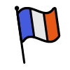 Drapeau français stylisé avec trois bandes verticales bleu, blanc et rouge ondulant sur un mât.