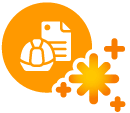 Logo orange Batappli représentant un casque de chantier devant un document, accompagnée de symboles des étoiles de l'assistant ia