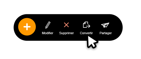 Menu flottant d'édition de Batappli en bas de l'écran : ajouter, modifier, effacer, convertir et partager un devis ou une facture