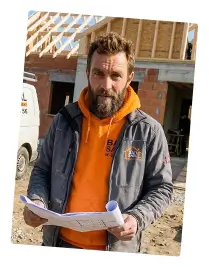 Artisan du bâtiment tenant des plans de construction sur un chantier