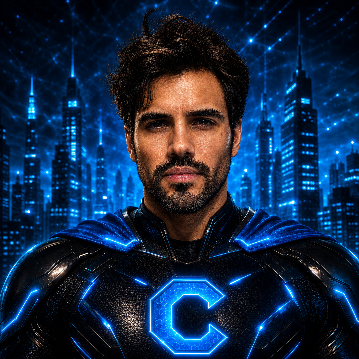 Cristián Prieto as their Rituals for Performance superhero character