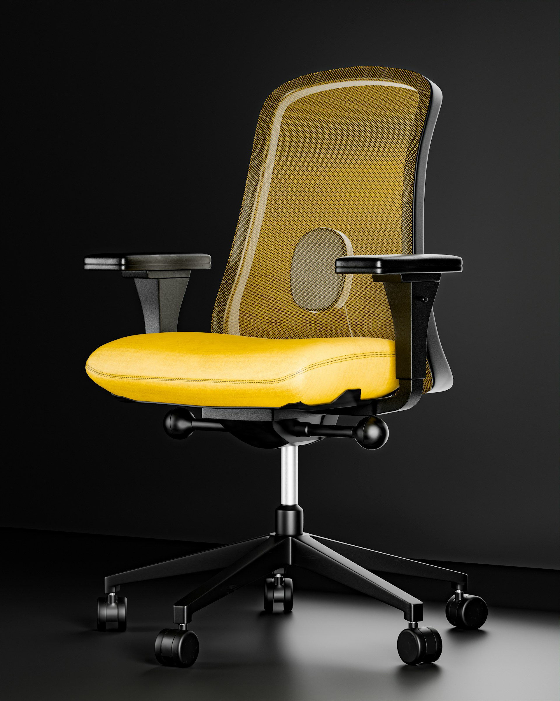 Yellow office chair on a dark background