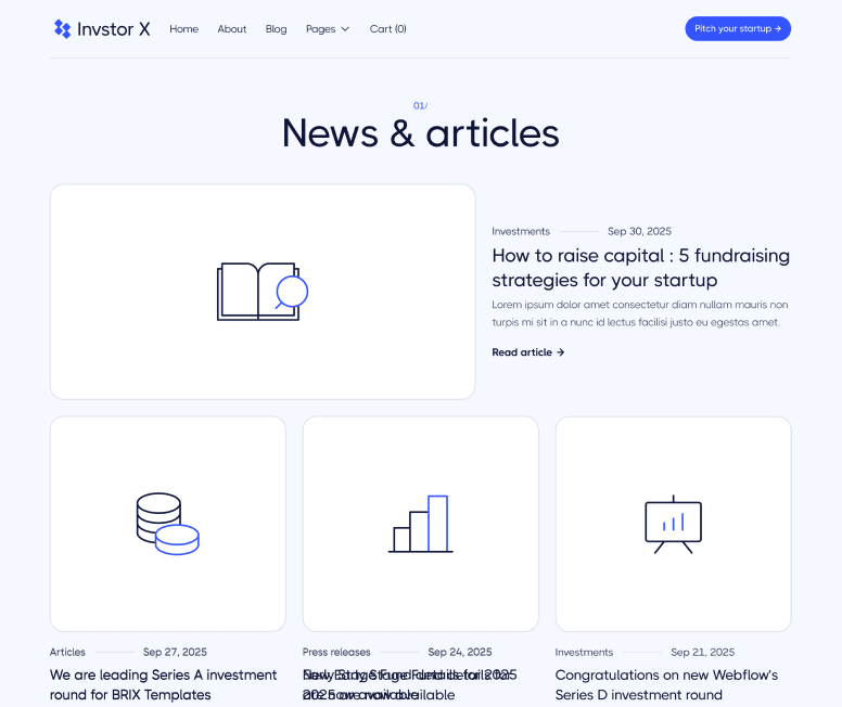 Invstor X - Blog V1 Main Page - Investment Firm Webflow Template
