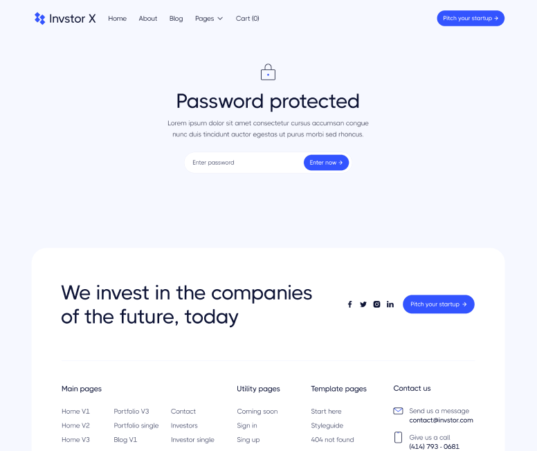 Invstor X - Password Protected Utility Page - Investment Firm Webflow Template