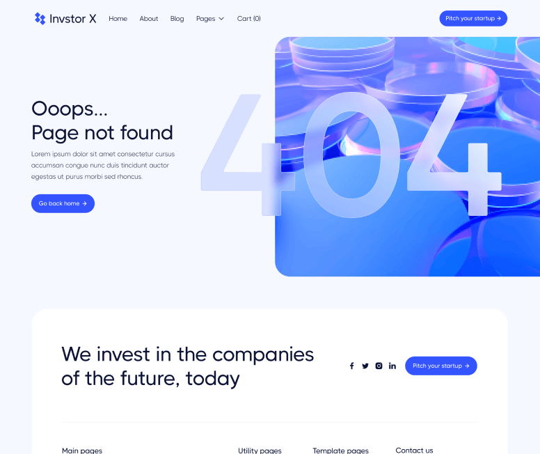Invstor X - 404 Not Found Utility Page - Investment Firm Webflow Template
