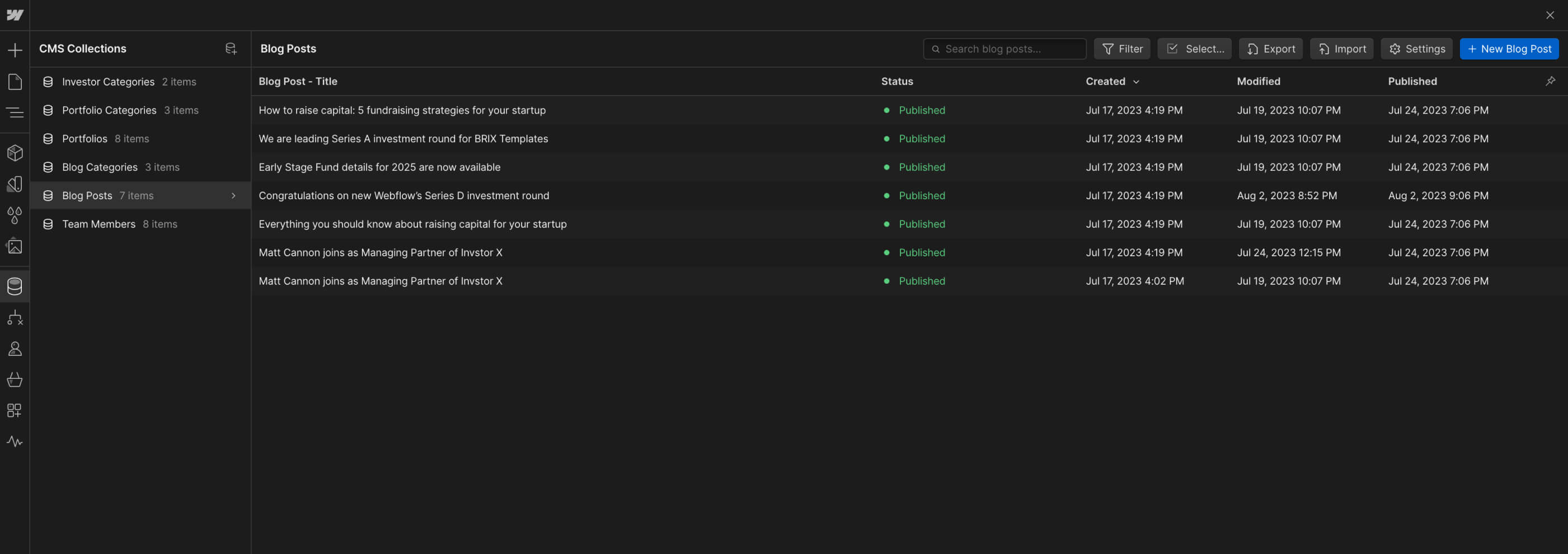 CMS Collection - Invstor X Webflow Template