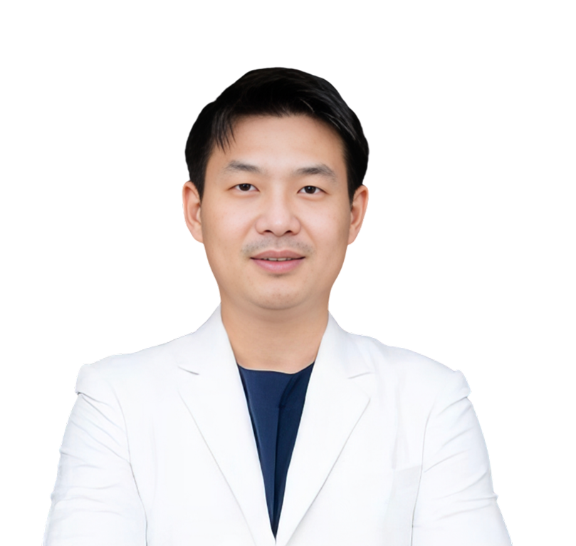 Asian doctor in a white doctor coat.