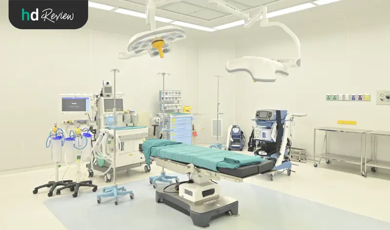 Sterile hospital operating room with advanced medical equipment