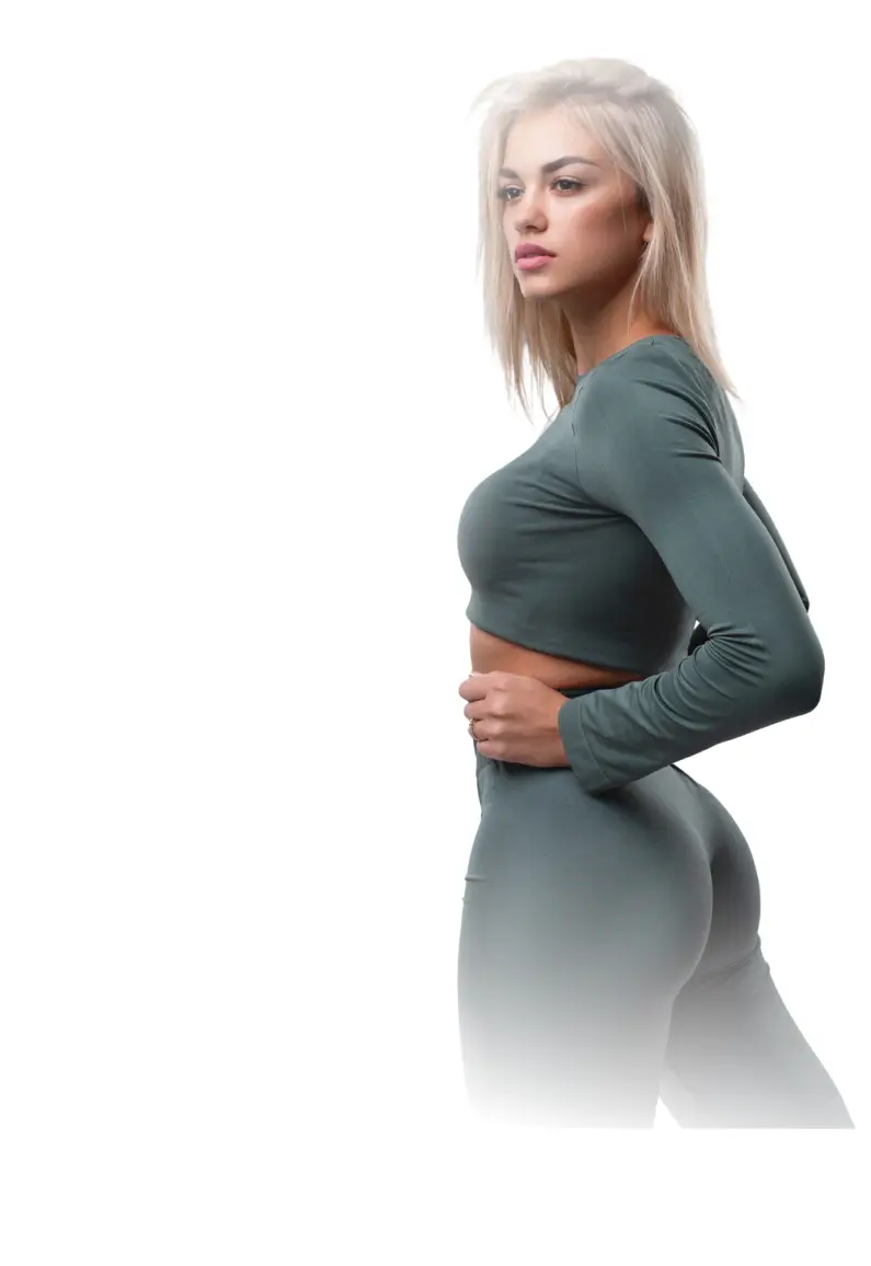 woman in green fitness wear.

