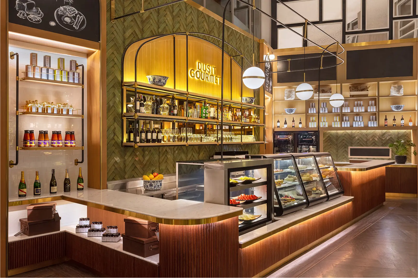 Dessert and drink counter inside Dusit Gourmet café.