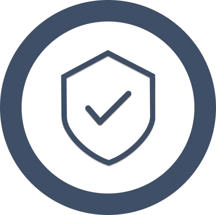 Shield with checkmark inside surrounded by a circle, representing security or verified status.