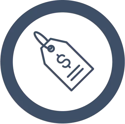 Icon of a price tag with a dollar sign inside a circular border.
