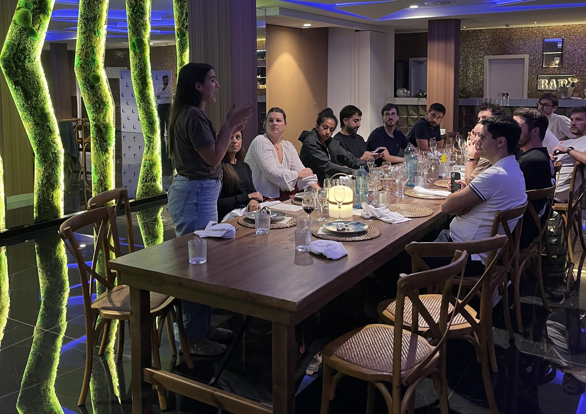 GitBook team at their welcome dinner at Hotel Torre del Mar, Ibiza