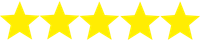Fünf goldene Sterne in einer Reihe als Bewertungssymbol.