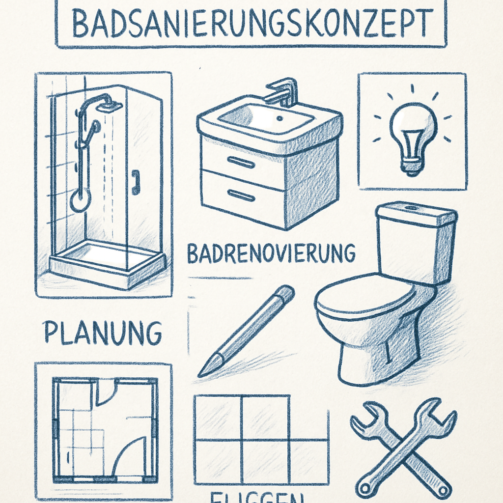 Badsanierungskonzept mit verschiedenen Elementen