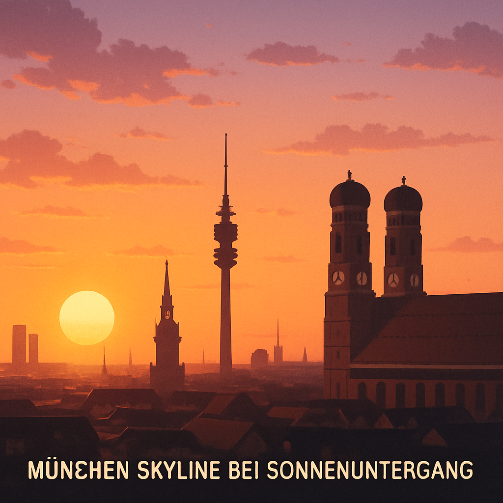 München Skyline bei Sonnenuntergang