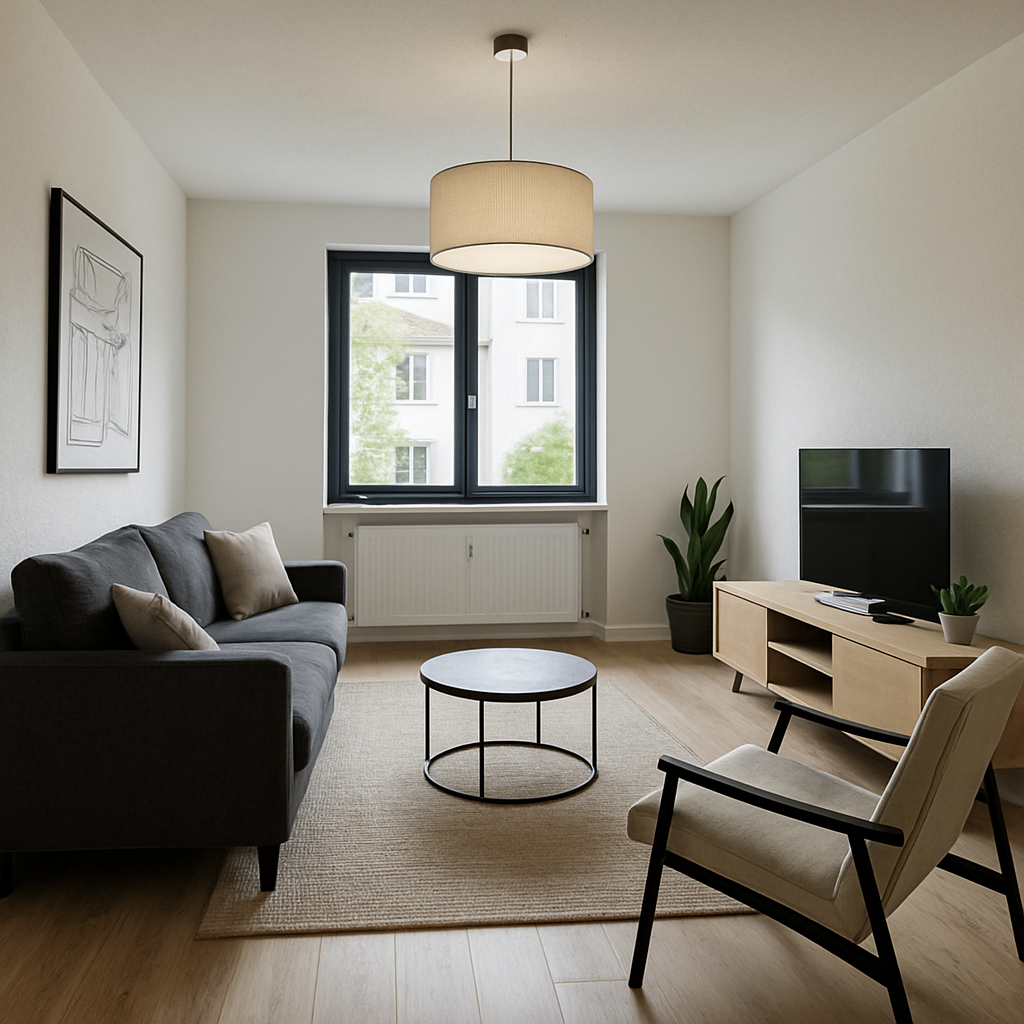 Ein modernes Wohnzimmer nach der Sanierung in München