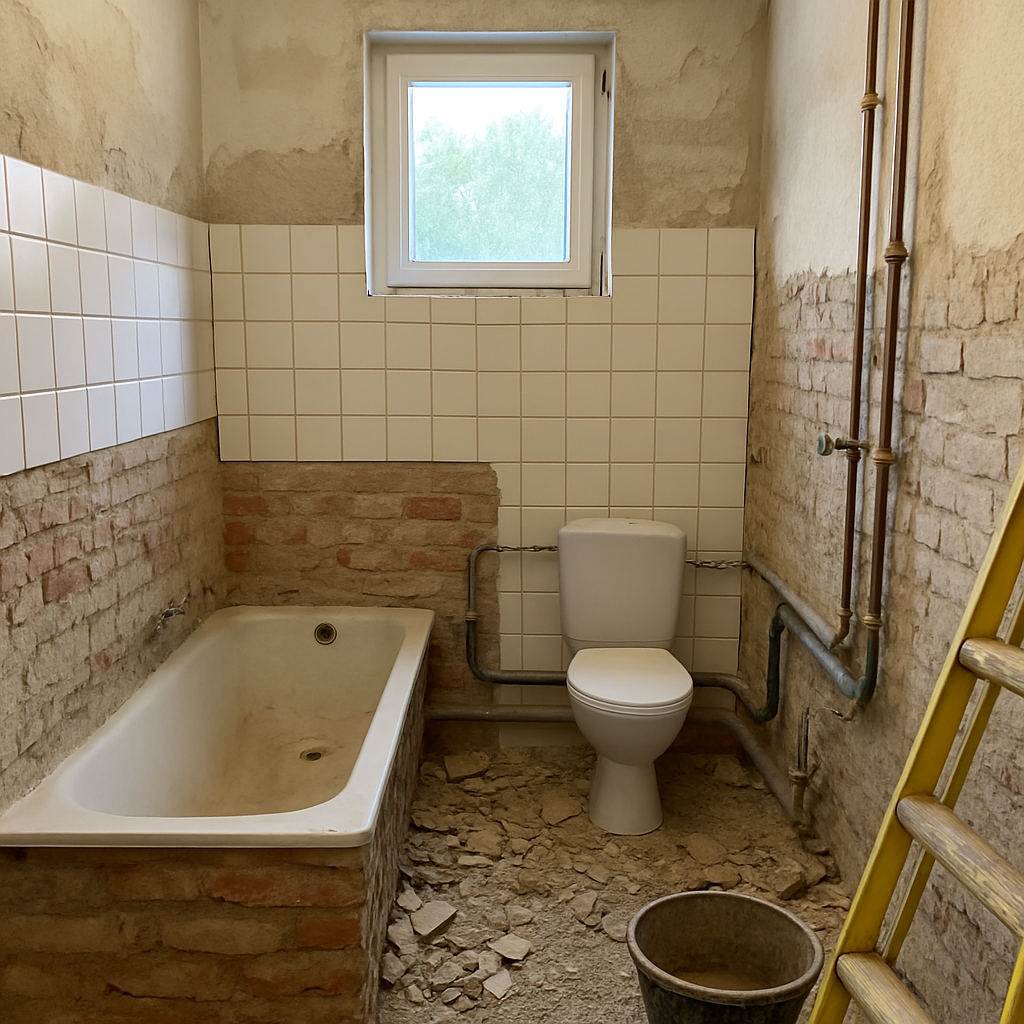 Badezimmerumbau während der Bauarbeiten